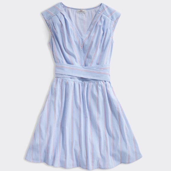 NWT VINEYARD VINES Striped Seersucker Tie Dress Bimini Blue - Picture 2 of 6